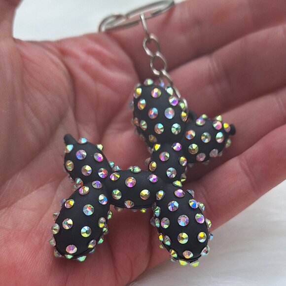 Bedazzled Balloon Dog Keychain, Black with Iridescent Stones - Picture 5 of 5